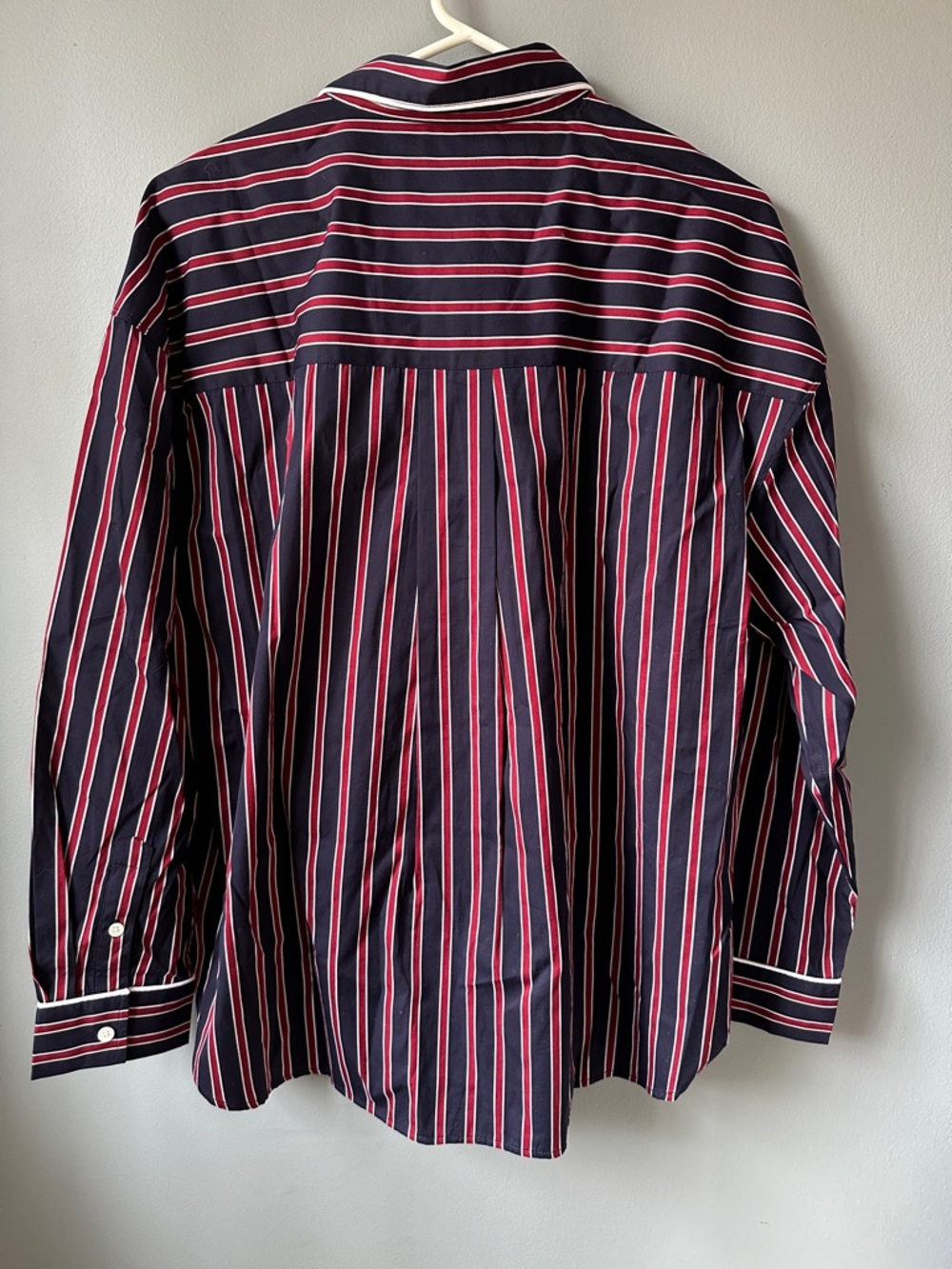 Madewell NWT long Button-Up Shirt in stripe poplin red blue women’s large - Picture 9 of 14